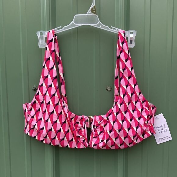 Women's Geo Print V-Wire Bikini Top Swimsuit Bathing Suit Size XL - Picture 1 of 8